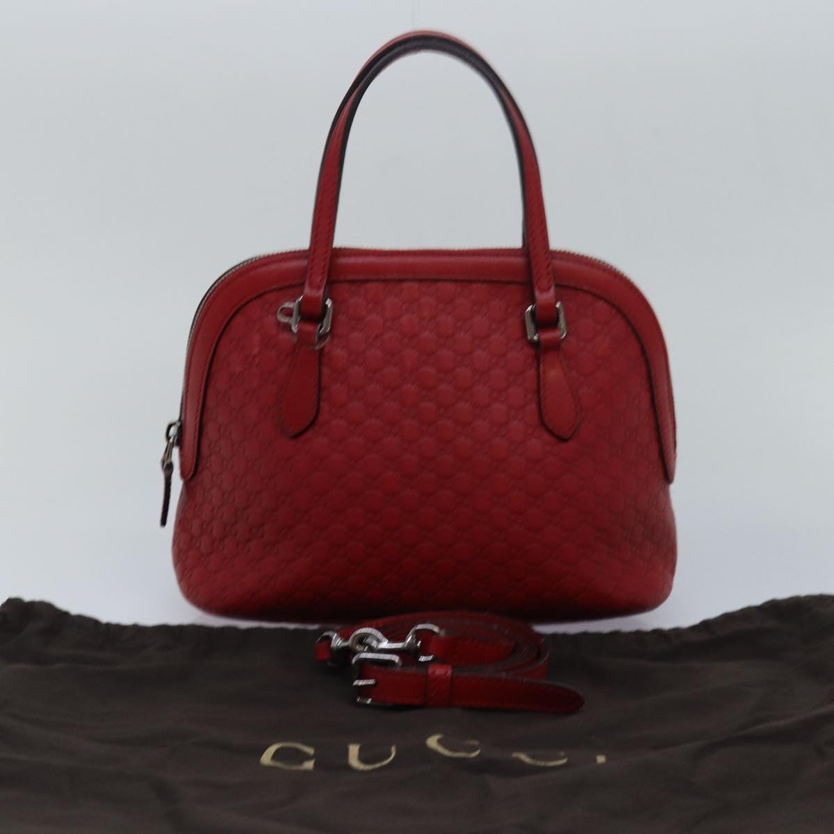 GUCCI Micro GG Canvas Guccissima Bag Leather Outlet 2way Red 341504 Auth yt1004