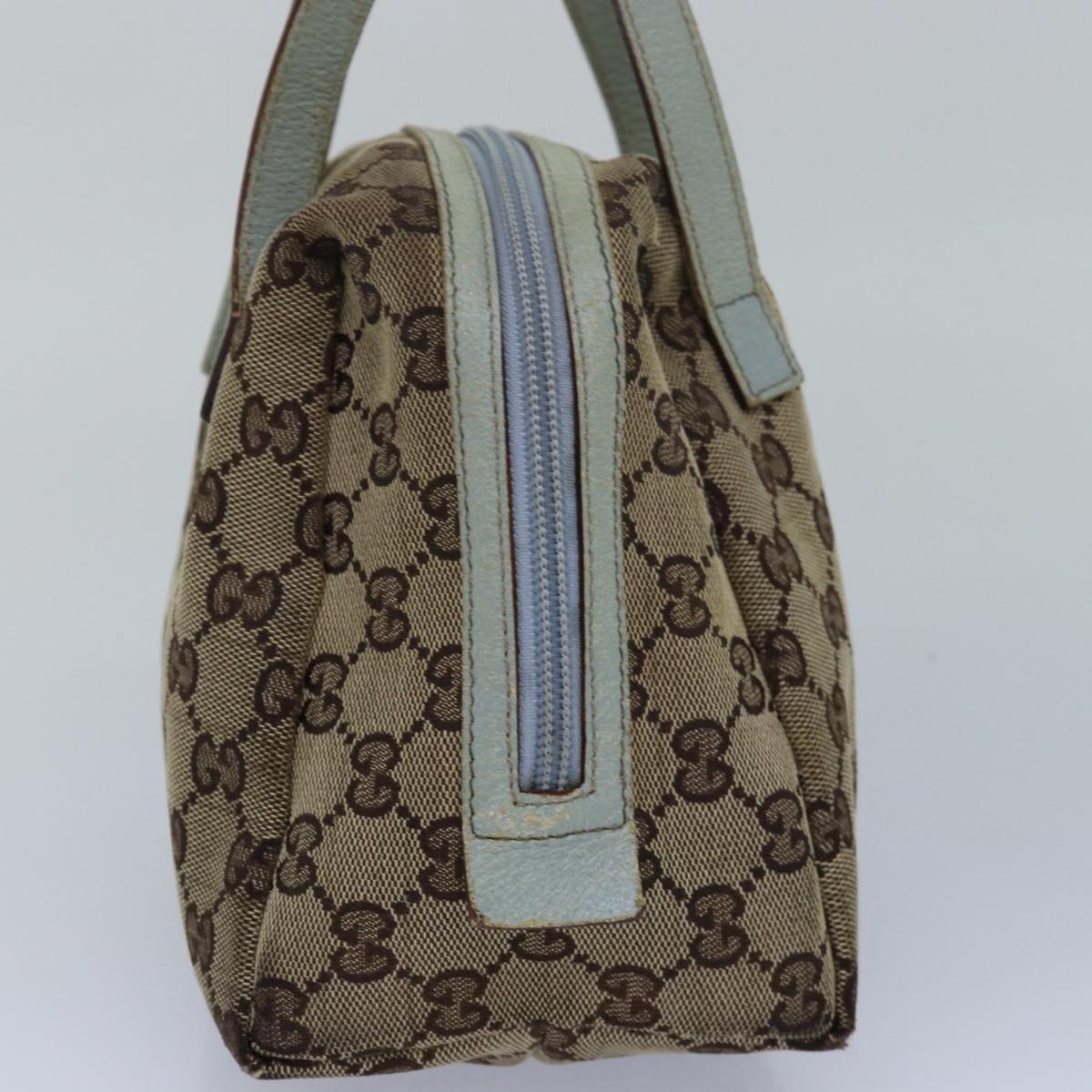 GUCCI GG Canvas Hand Bag Beige Light Blue 124542 Auth yt1006