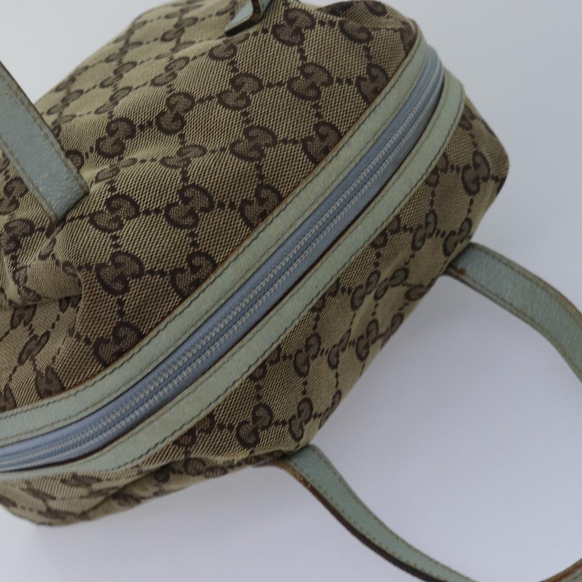 GUCCI GG Canvas Hand Bag Beige Light Blue 124542 Auth yt1006