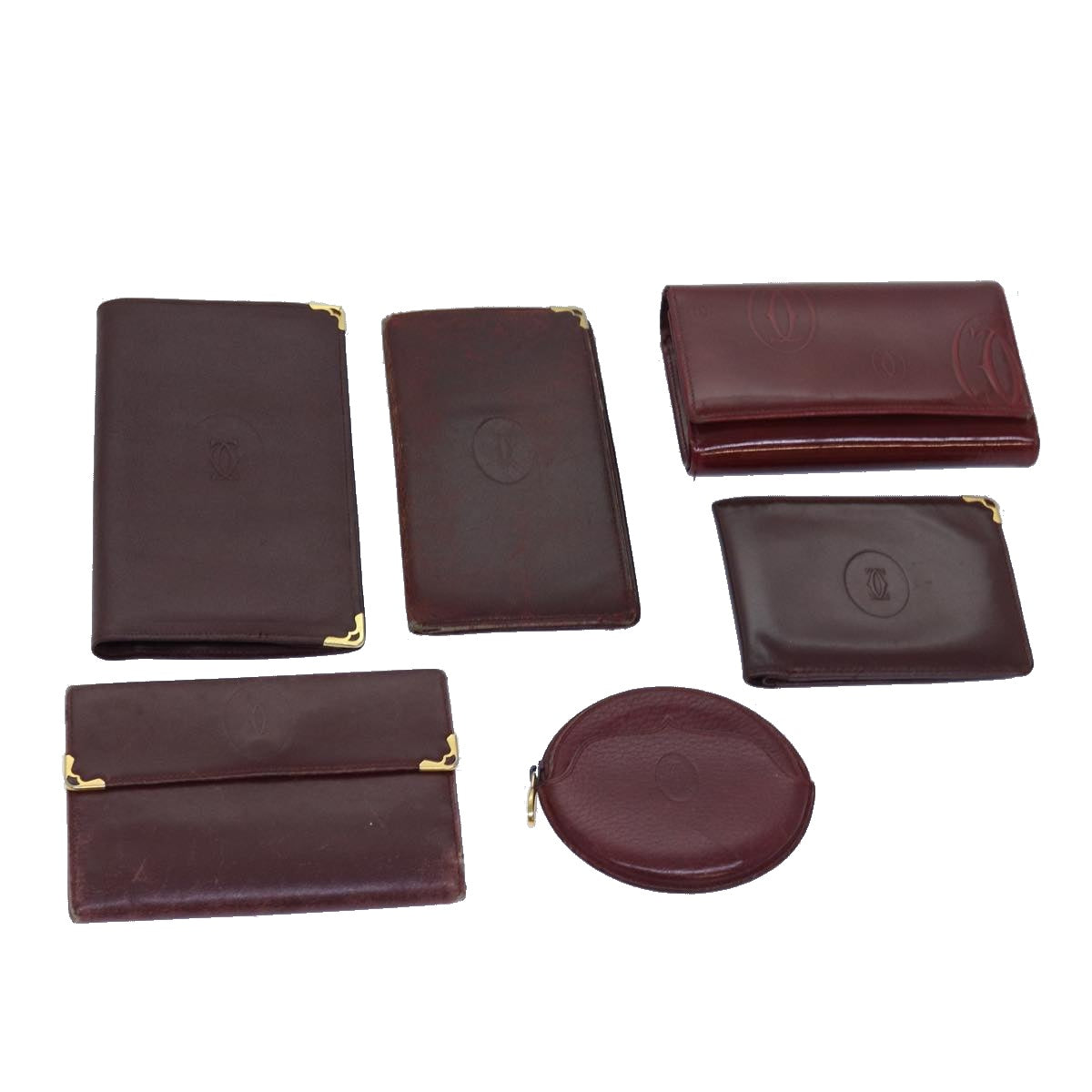 CARTIER Wallet Leather 6Set Red Auth yt990