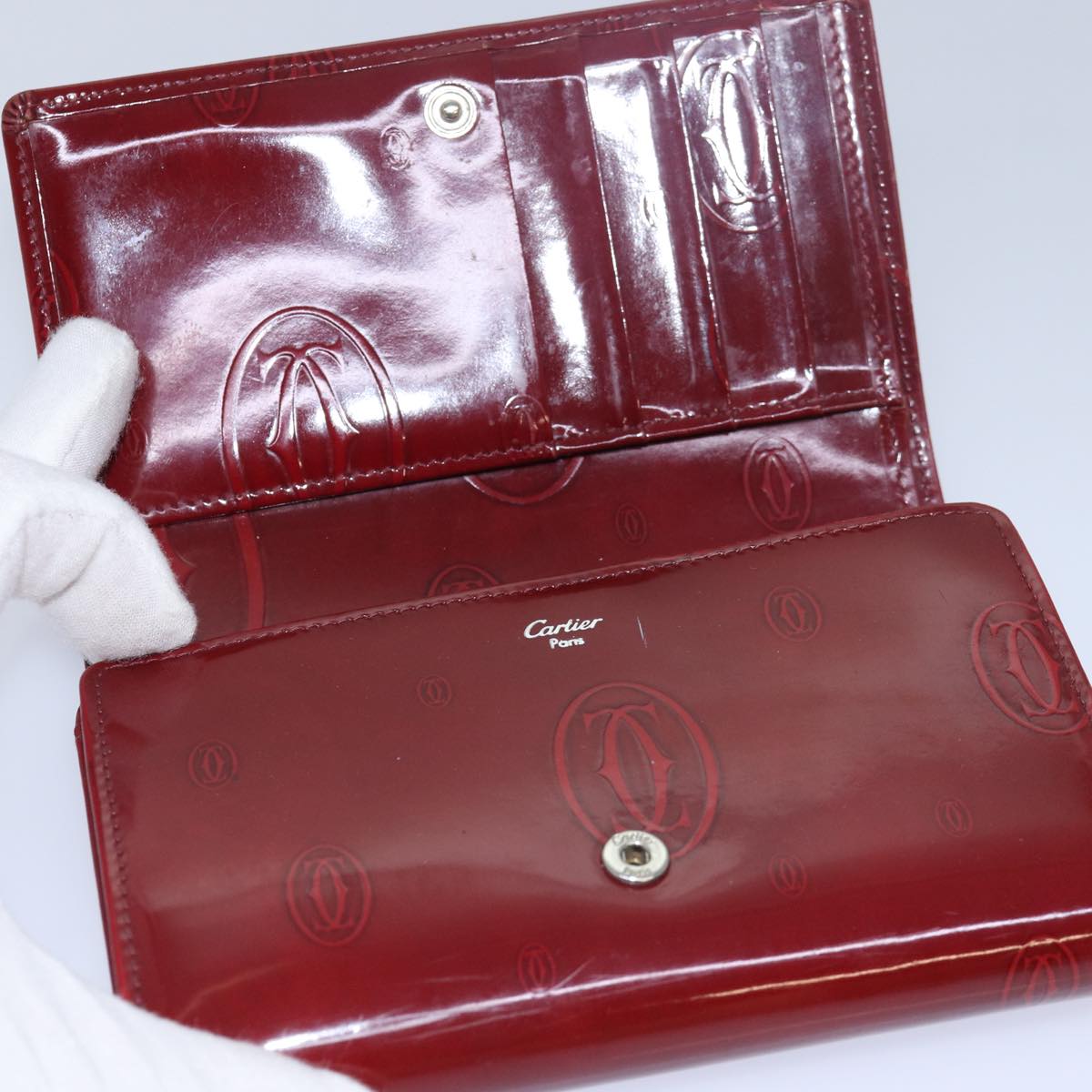 CARTIER Wallet Leather 6Set Red Auth yt990