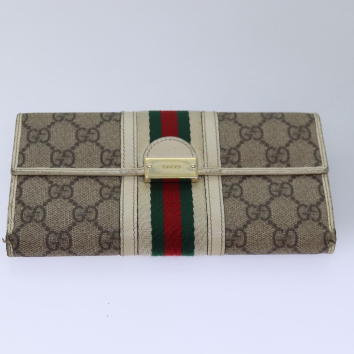 GUCCI GG Canvas Web Sherry Line Long Wallet 2Set Beige Red Green Auth yt991