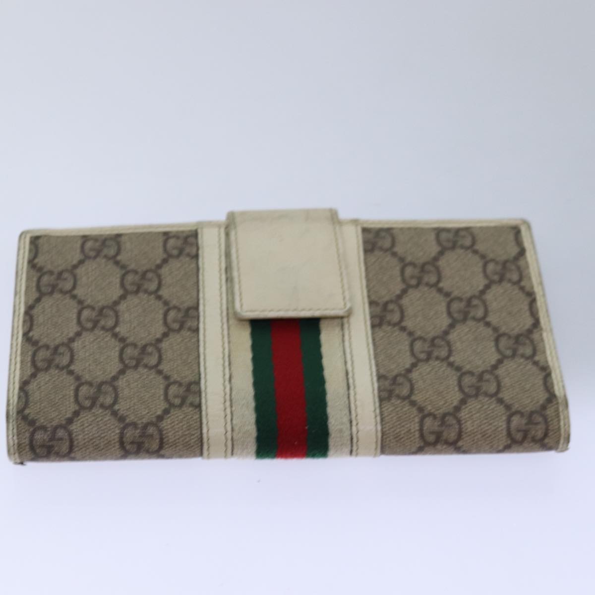 GUCCI GG Canvas Web Sherry Line Long Wallet 2Set Beige Red Green Auth yt991