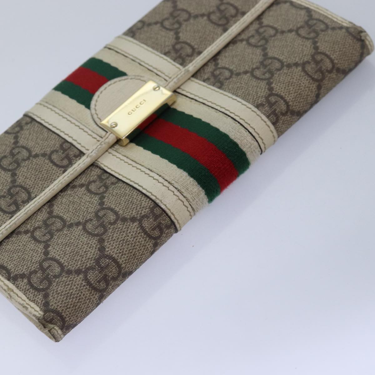 GUCCI GG Canvas Web Sherry Line Long Wallet 2Set Beige Red Green Auth yt991