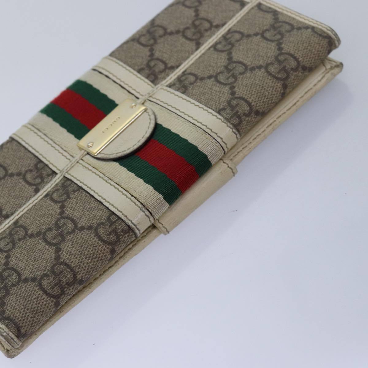 GUCCI GG Canvas Web Sherry Line Long Wallet 2Set Beige Red Green Auth yt991