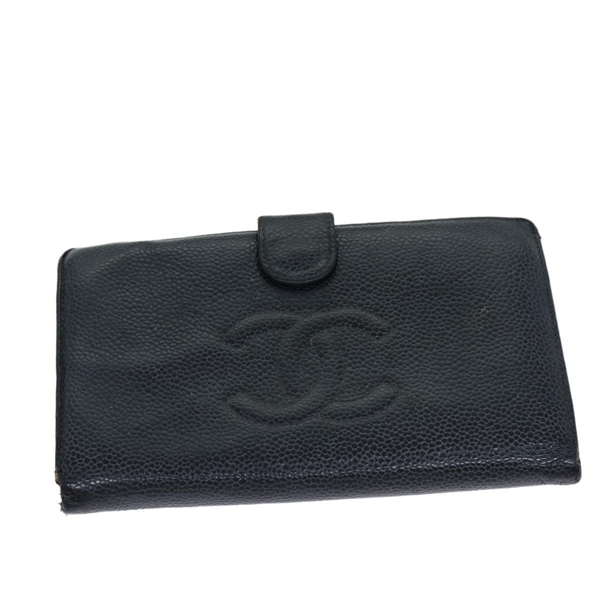 CHANEL COCO Mark Wallet Caviar Skin Black CC Auth yt993