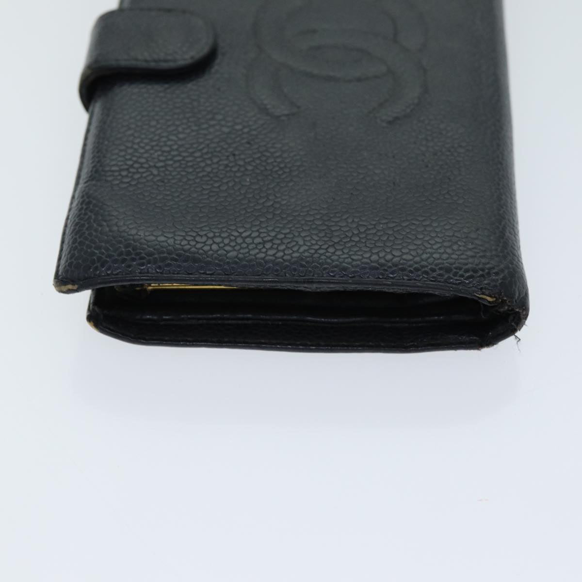 CHANEL COCO Mark Wallet Caviar Skin Black CC Auth yt993