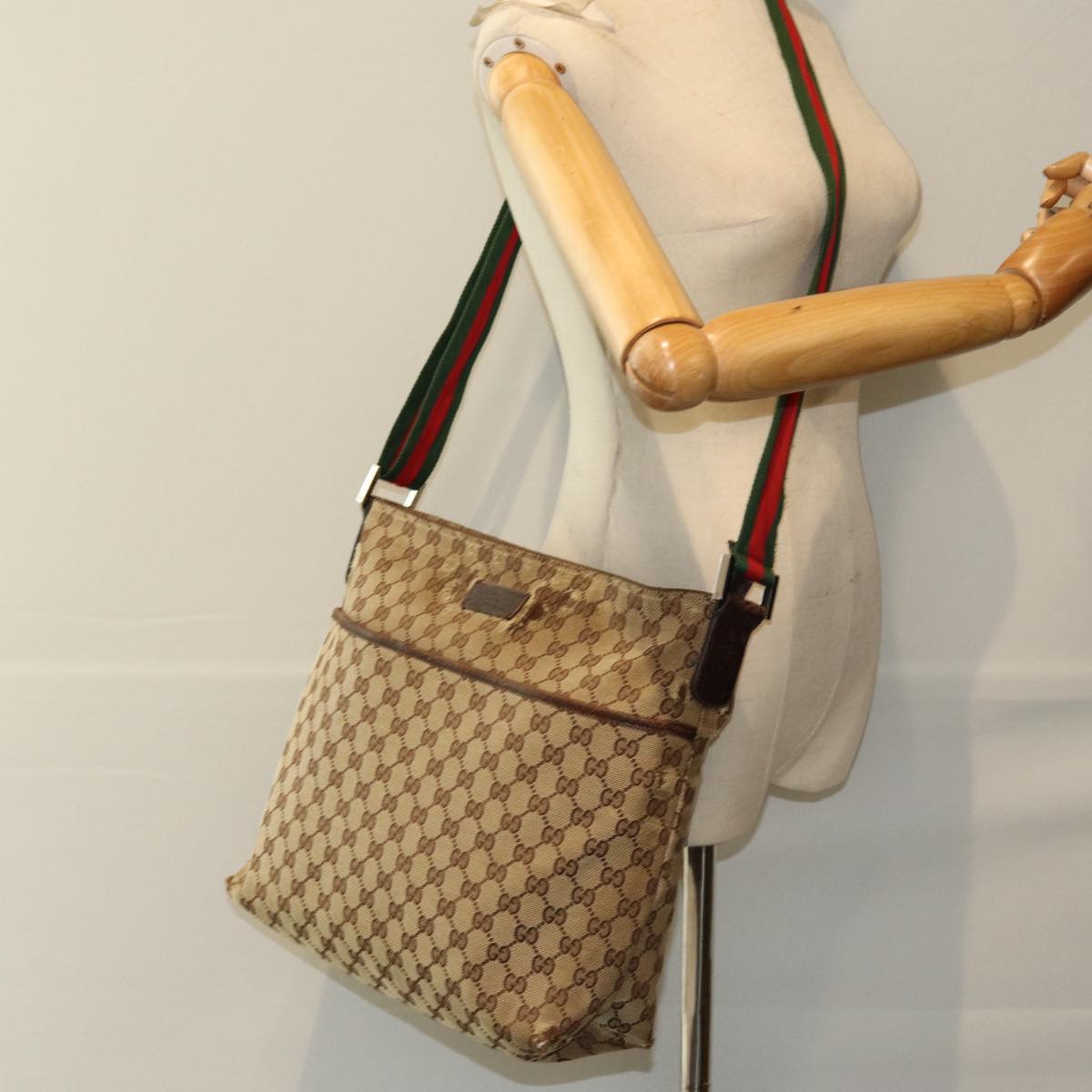 GUCCI Web Sherry Line GG Canvas Shoulder Bag Red Beige Green 189751 Auth yt998