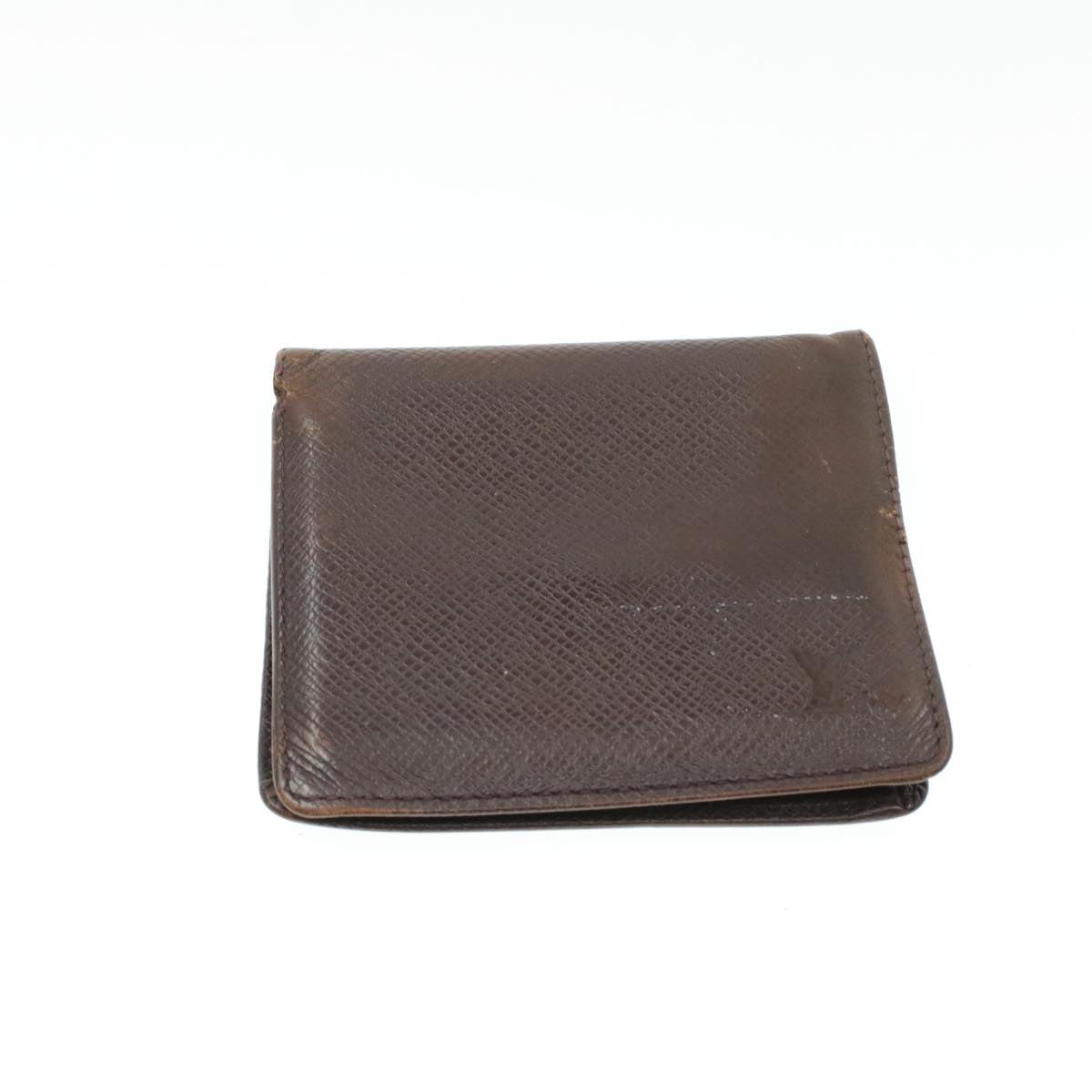 LOUIS VUITTON Taiga Leather Wallet Coin Purse 2Set Brown LV Auth 14651