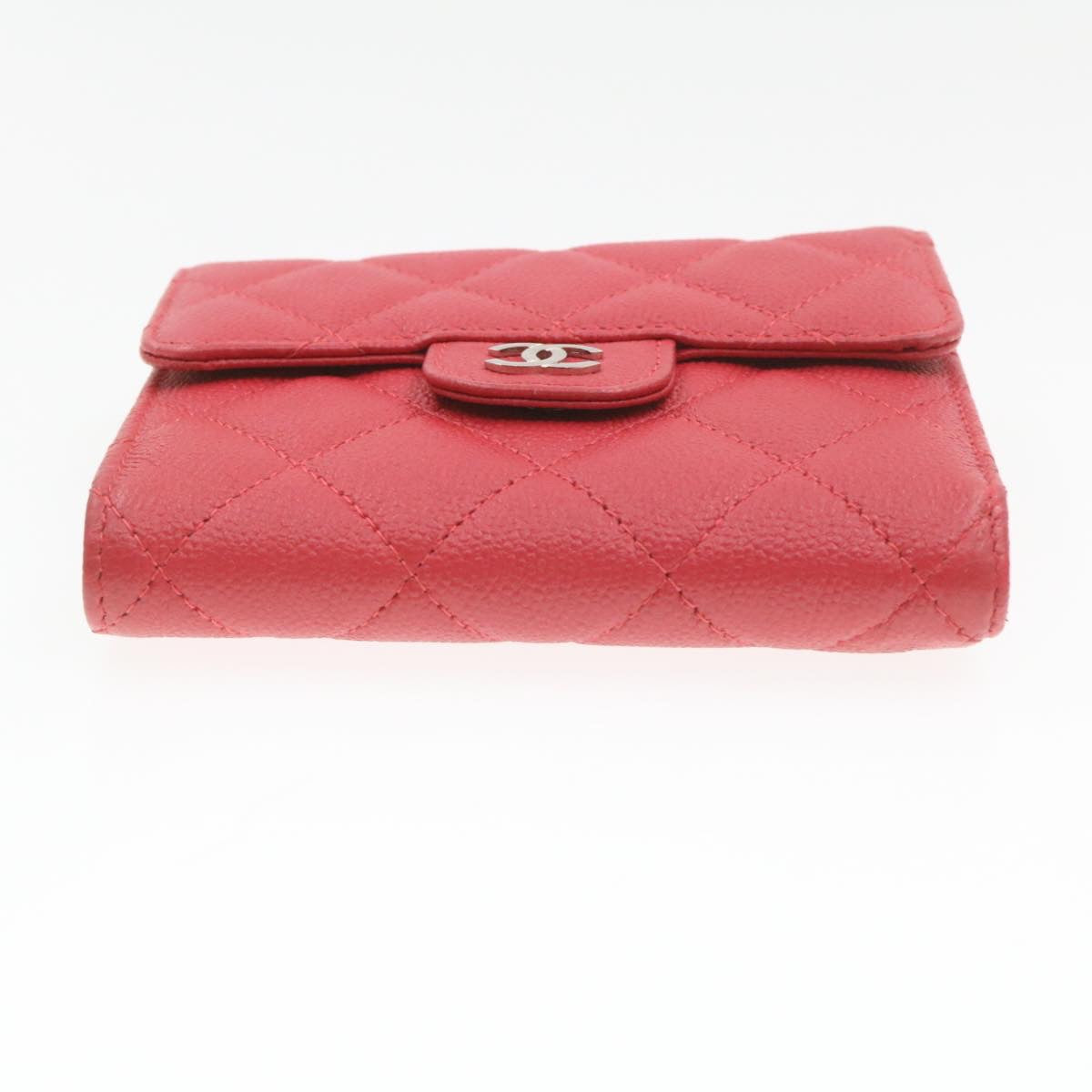 CHANEL Caviar Skin Matelasse Wallet Pink Red CC Auth 18734A