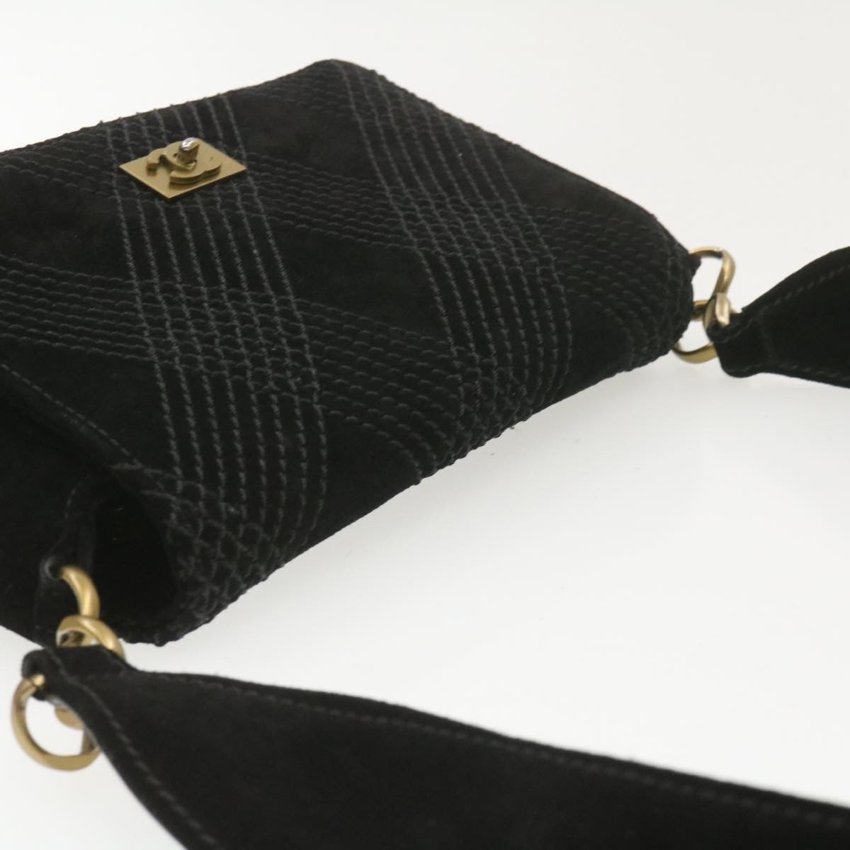 CHANEL Turn Lock Shoulder Bag Suede Black CC Auth 18959