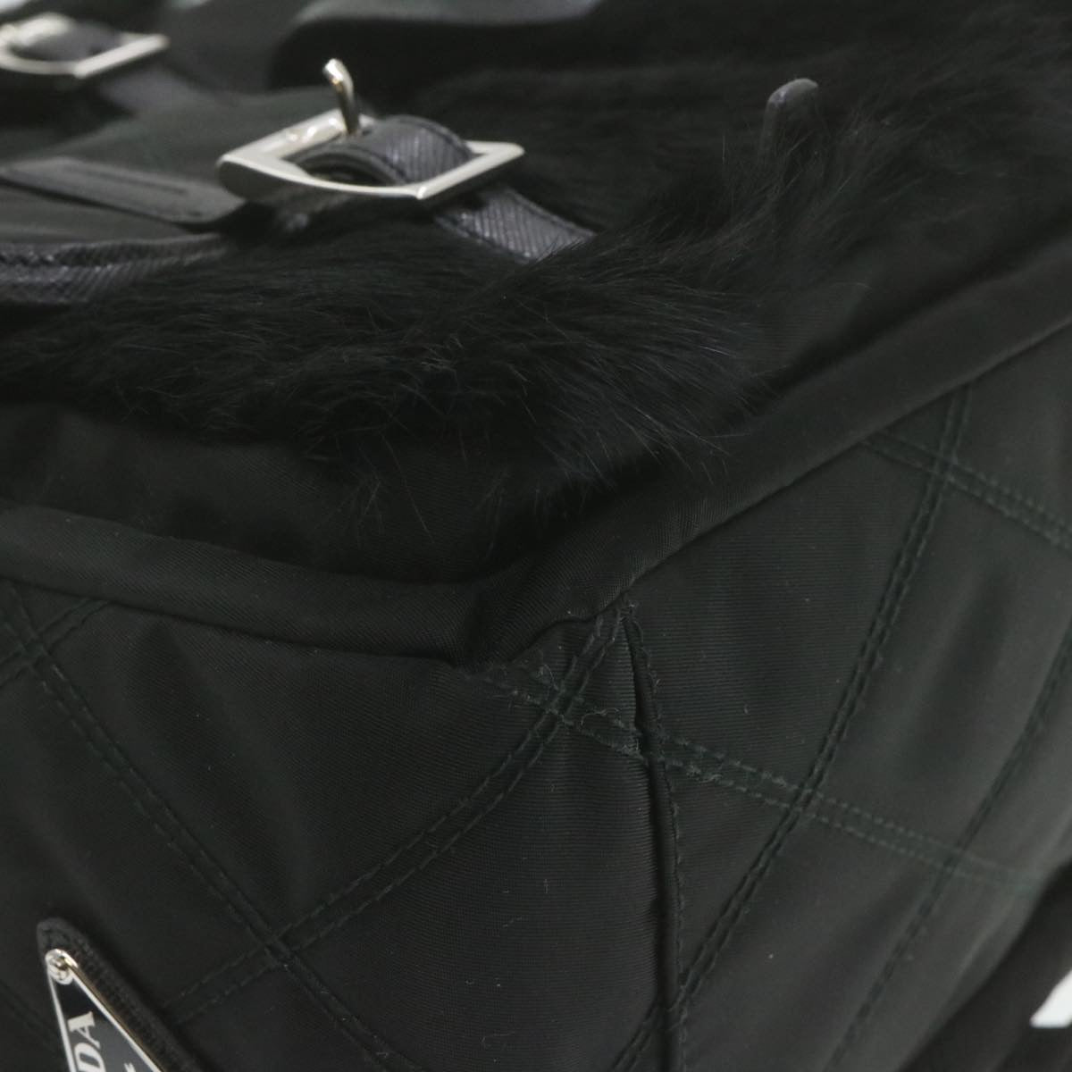 PRADA Nylon Fur Backpack Black 2VZ015 Auth 21454A