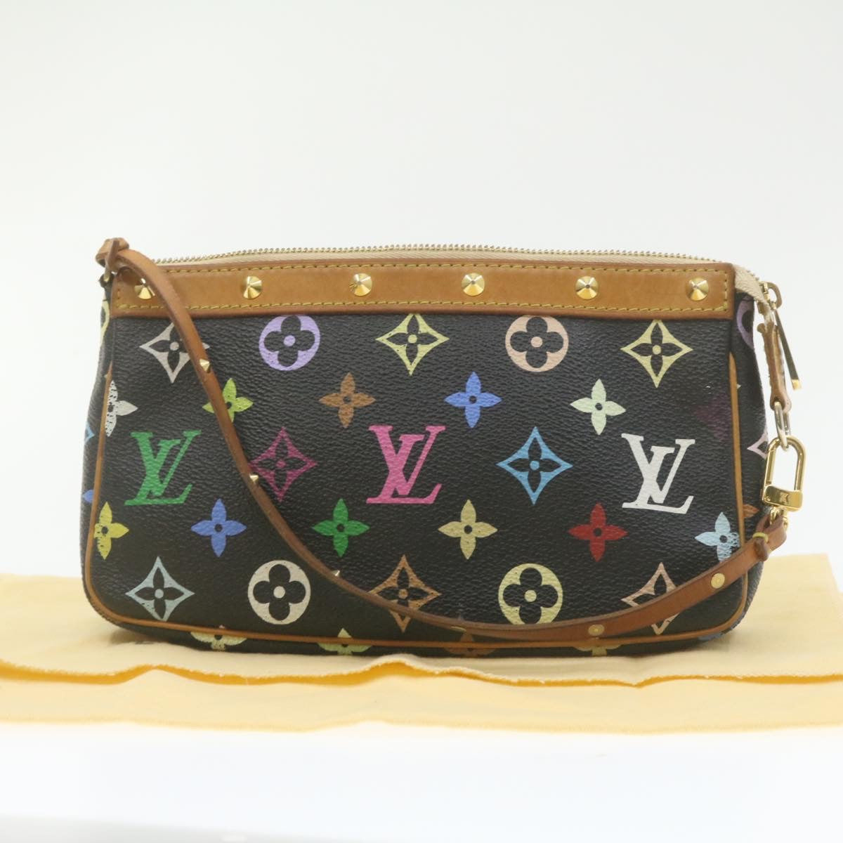 LOUIS VUITTON Multicolor Pochette Accessoires Pouch Black M92648 LV Auth 21664