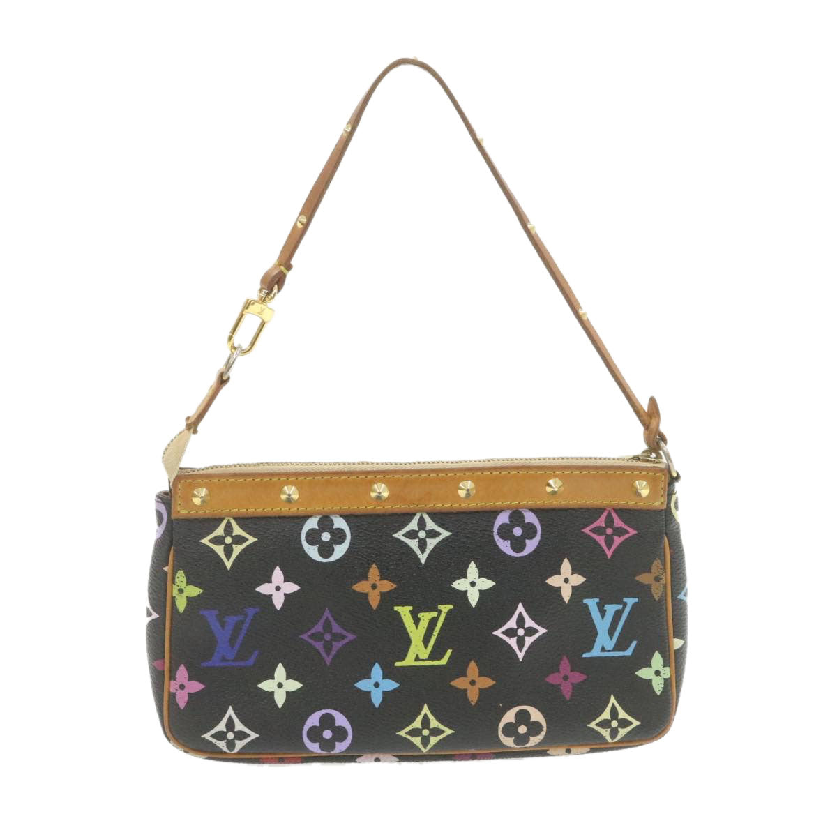 LOUIS VUITTON Multicolor Pochette Accessoires Pouch Black M92648 LV Auth 21664