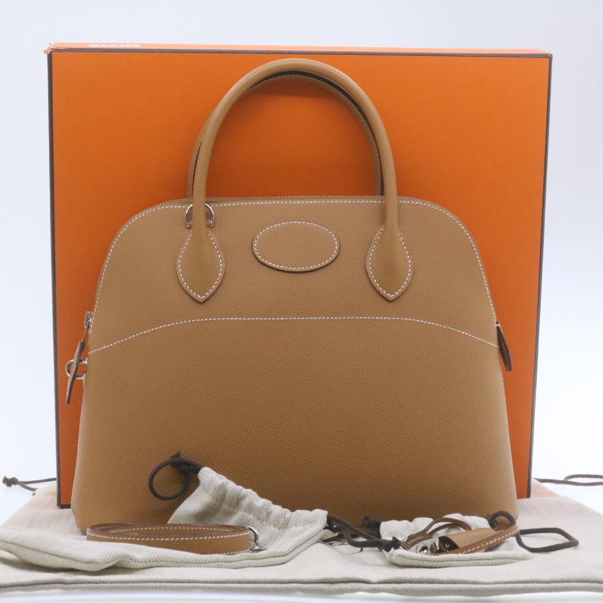 HERMES Bolide31 2Way Hand Bag Leather Beige Auth knn025A