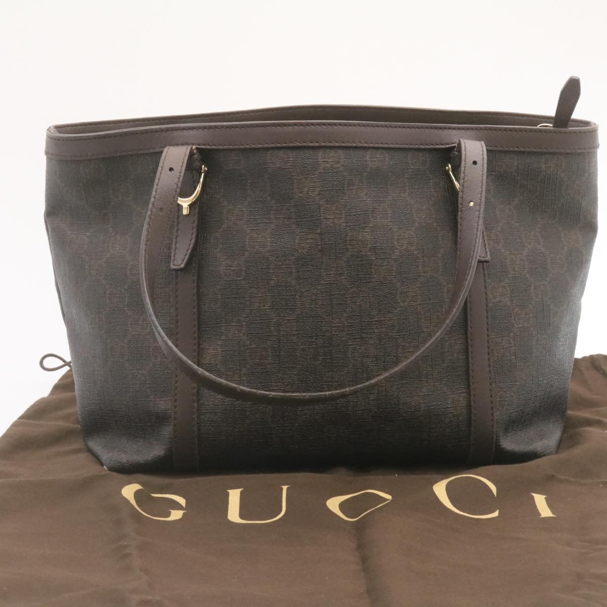 GUCCI GG Canvas Tote Bag PVC Leather Brown 336776 Auth 23085