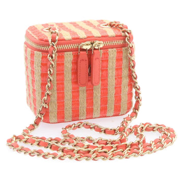 CHANEL Vanity Chain Shoulder Pouch Hemp Pink CC Auth knn023
