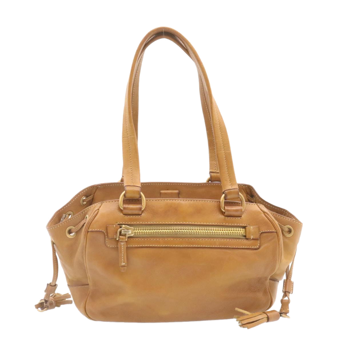PRADA Hand Bag Leather Brown Auth 24192