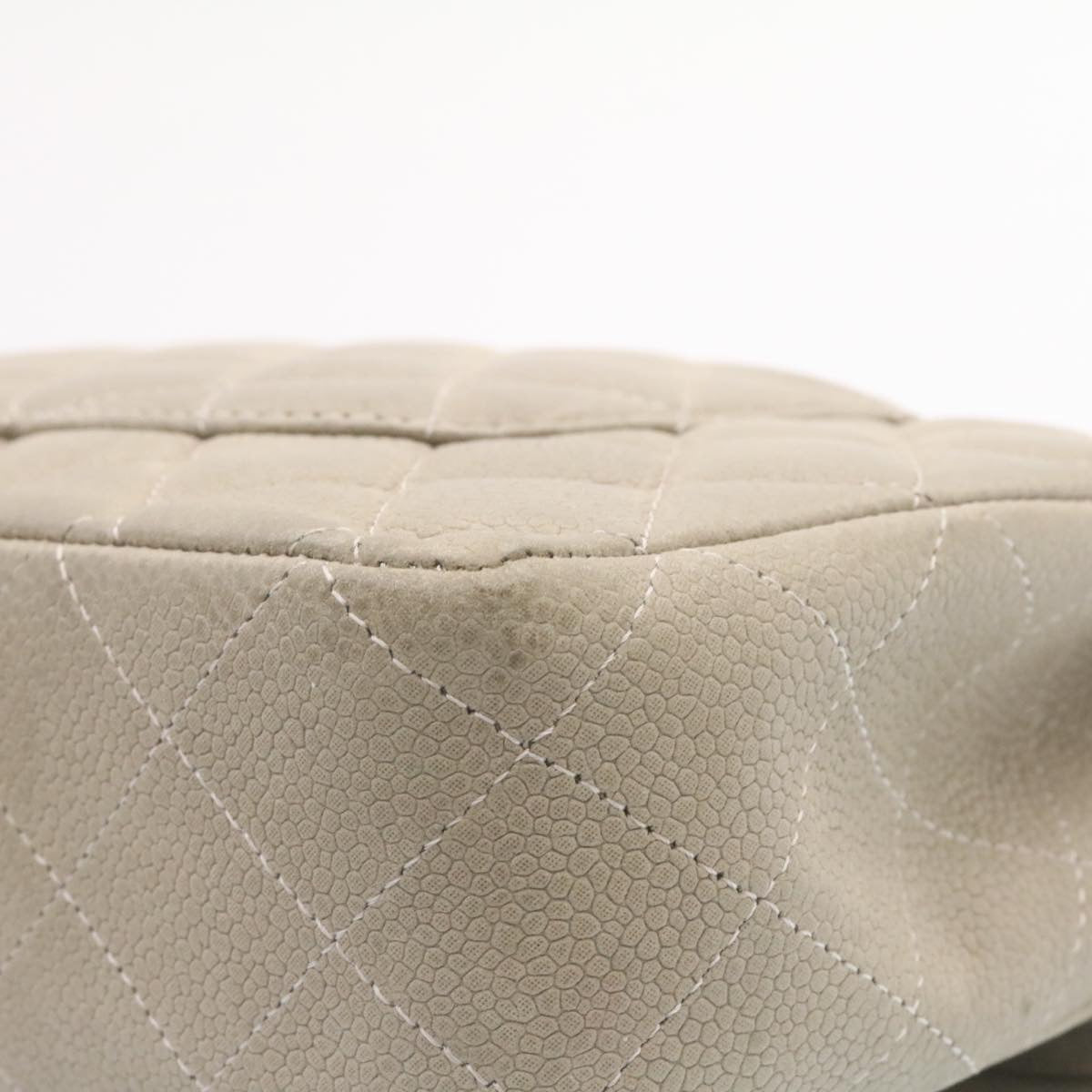 CHANEL Matelasse Double Chain Flap Shoulder Bag Caviar Skin Gray CC Auth 24550A