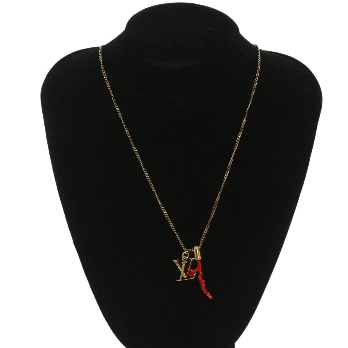 LOUIS VUITTON Coral LV Initials Necklace Metal Red Gold M68903 LV Auth 24655