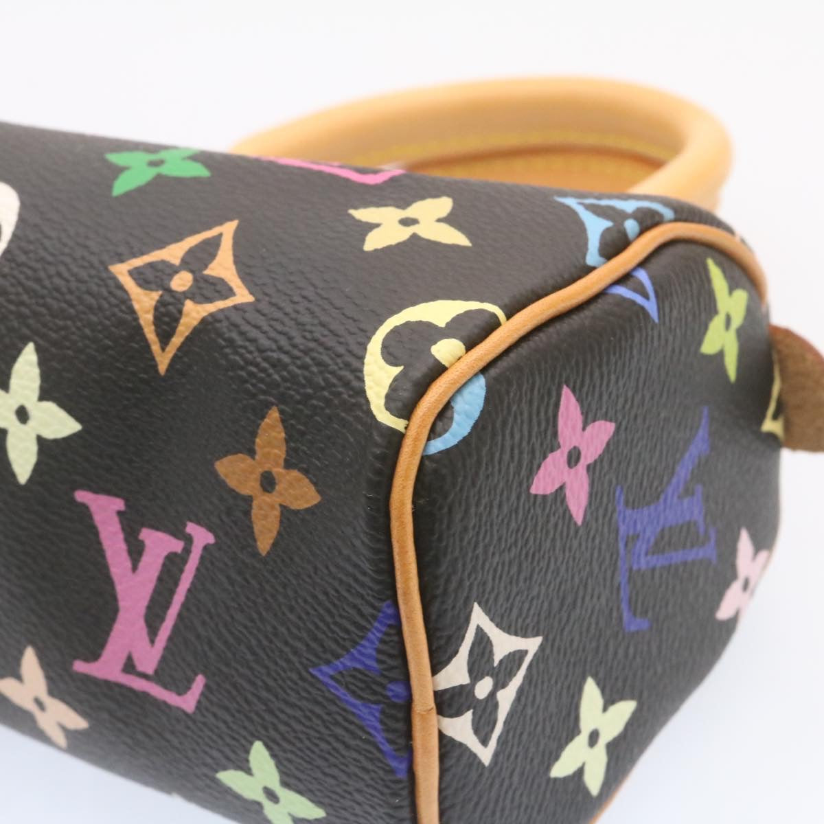 LOUIS VUITTON Monogram Multicolor Mini Speedy Hand Bag Black M92644 Auth 25203A