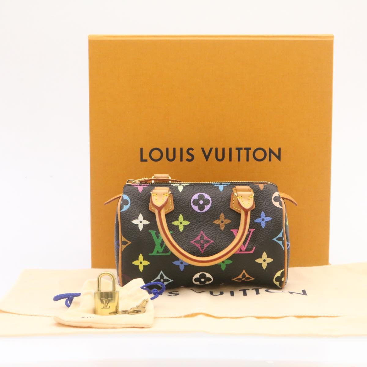 LOUIS VUITTON Monogram Multicolor Mini Speedy Hand Bag Black M92644 Auth 25203A