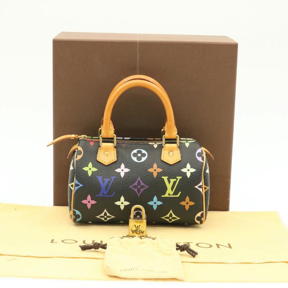 LOUIS VUITTON Monogram Multicolor Mini Speedy Hand Bag Black M92644 Auth knn048