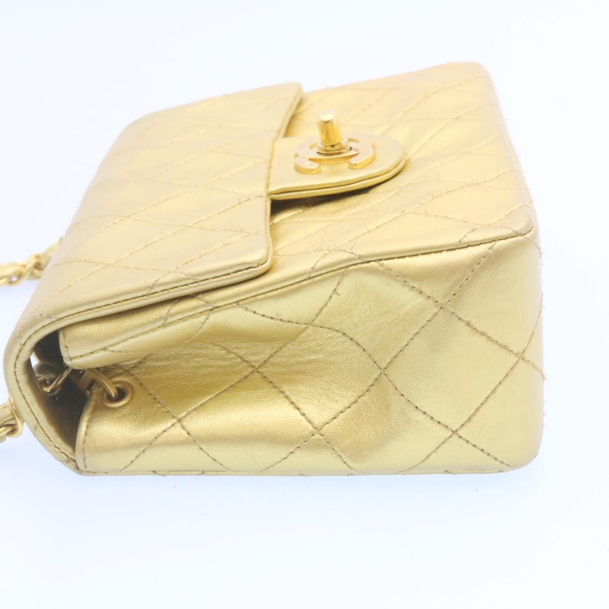 CHANEL Matelasse Chain Flap Shoulder Bag Leather Gold CC Auth 25305A