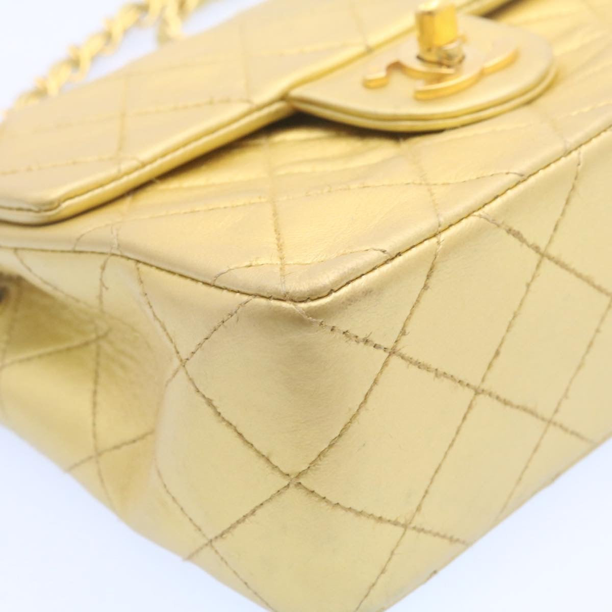 CHANEL Matelasse Chain Flap Shoulder Bag Leather Gold CC Auth 25305A