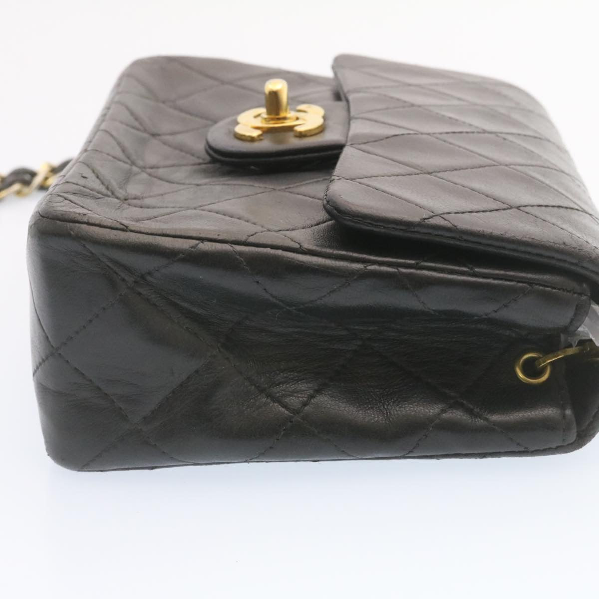 CHANEL Lamb Skin Matelasse Chain Flap Shoulder Bag Black CC Auth 25502A