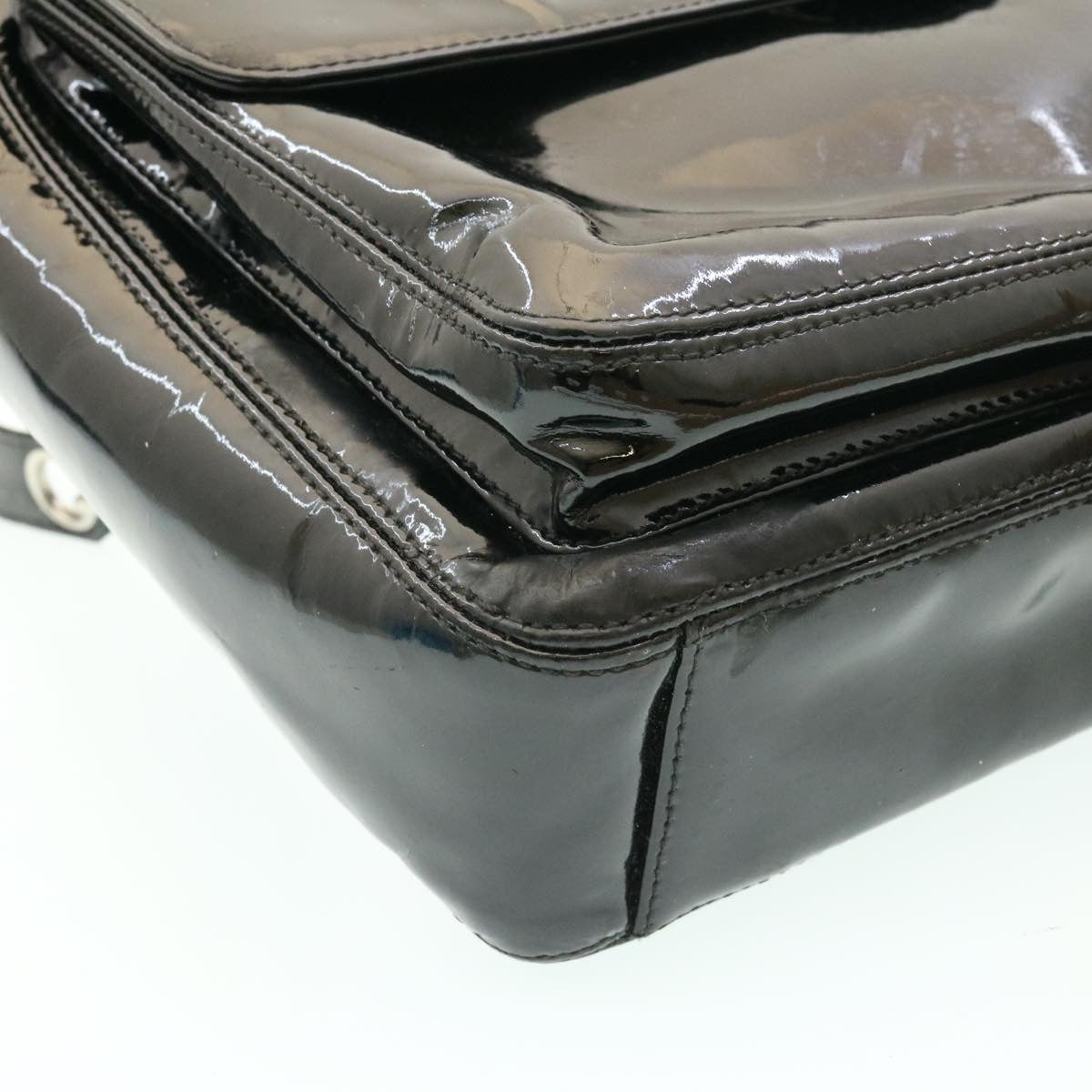 CHANEL COCO Mark Chain Shoulder Bag Enamel Black CC Auth 25850A