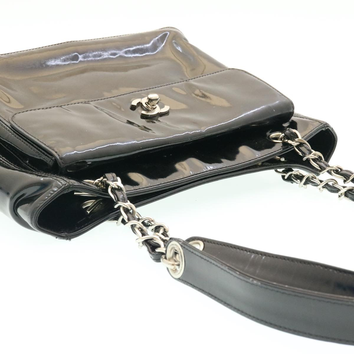 CHANEL COCO Mark Chain Shoulder Bag Enamel Black CC Auth 25850A