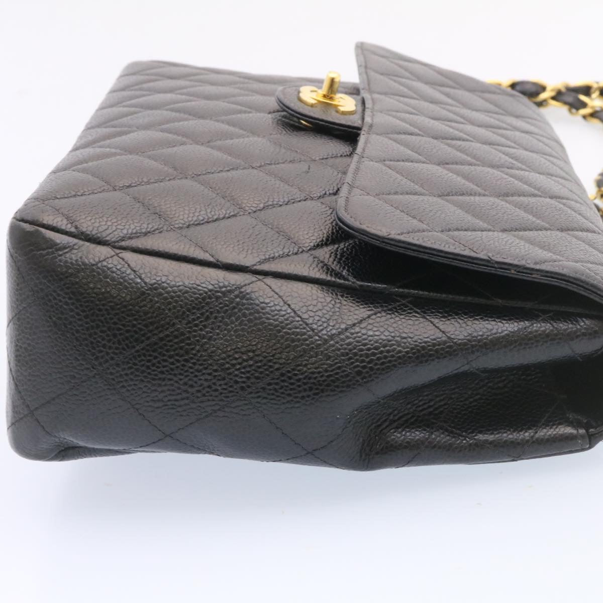 CHANEL Big Matelasse Flap Chain Shoulder Bag Caviar Skin Black Gold Auth 25984A