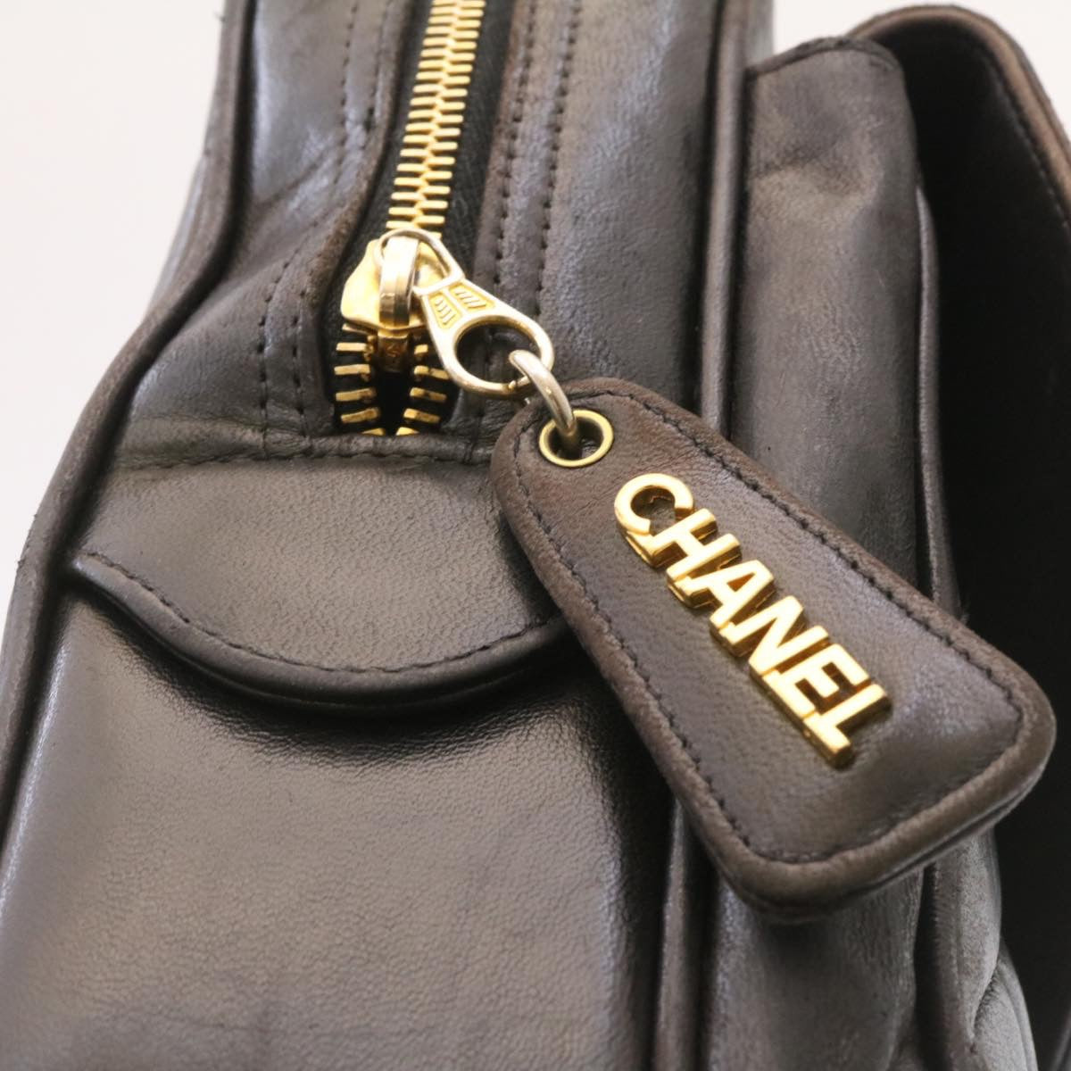 CHANEL Lamb Skin Matelasse Chain Shoulder Bag Black Gold CC Auth 26128A