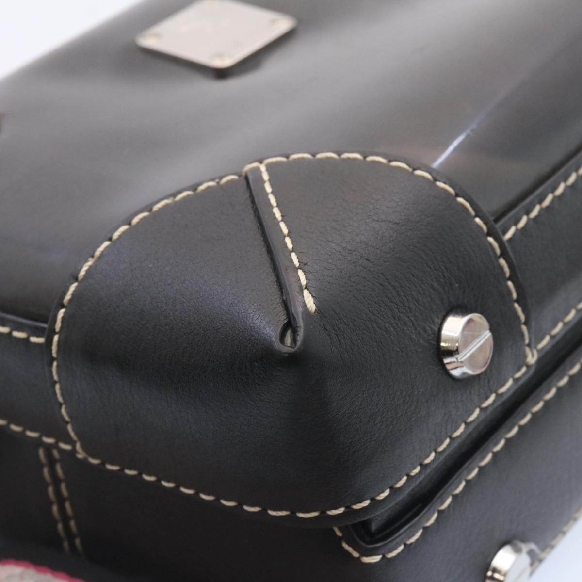 MCM 2Way Hand Bag Shoulder Bag Leather Vinyl Transparent Black Auth 26429