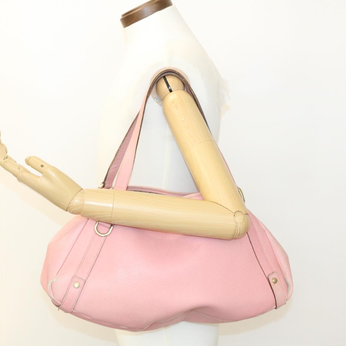 GUCCI Abbey GG Canvas Tote Bag Leather Pink Auth 26647