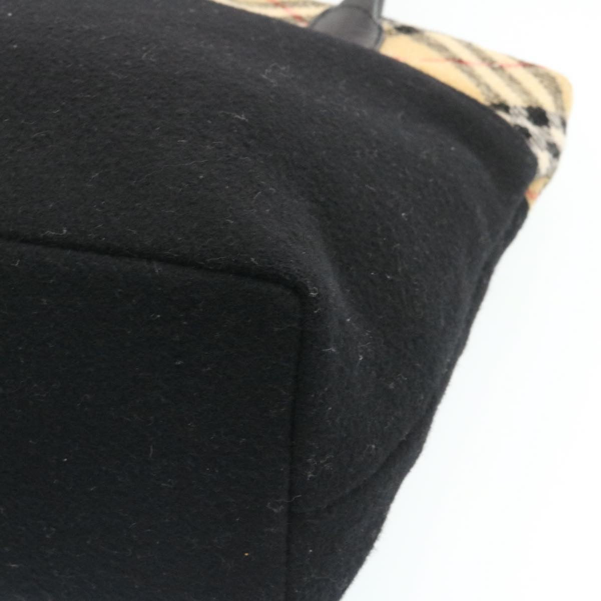 Burberrys Blue Le-Bell Nova Check Hand Bag Wool Black Auth 27099