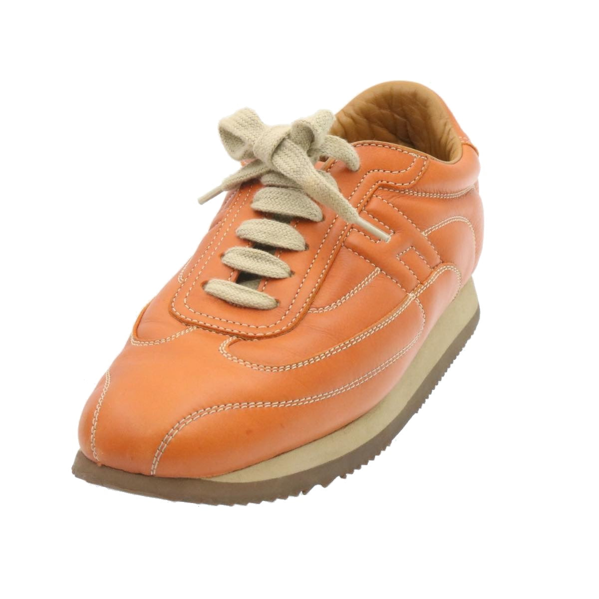 HERMES Sneakers Leather Brown Auth 27110