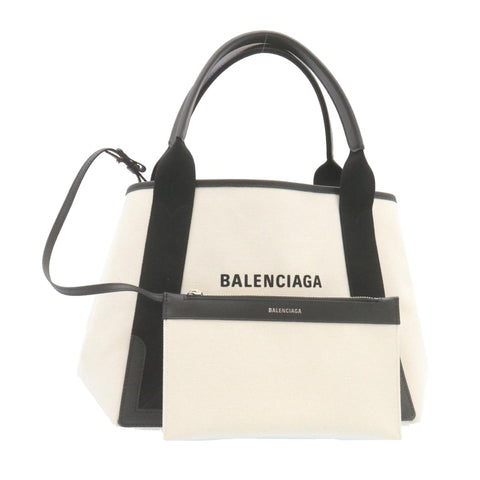 BALENCIAGA Cabas S Tote Bag Canvas White Black Auth 27967