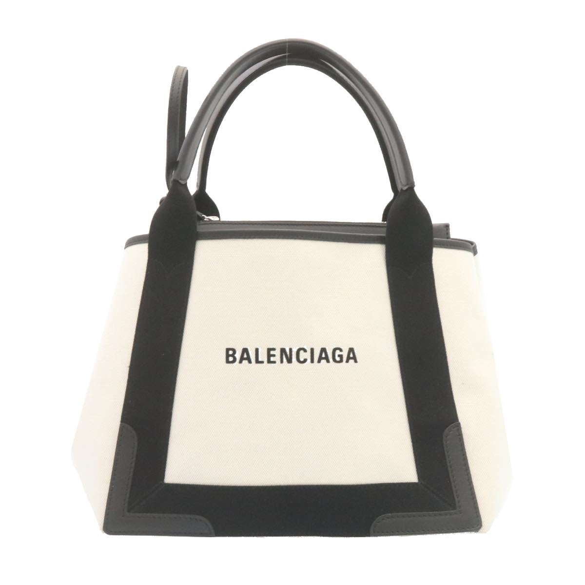 BALENCIAGA Cabas S Tote Bag Canvas White Black Auth 27967