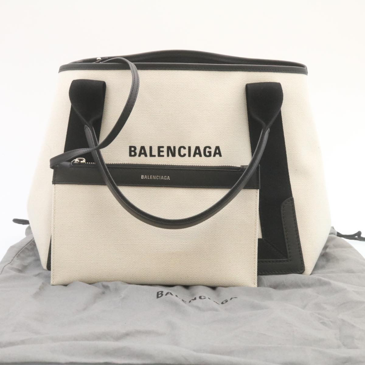 BALENCIAGA Cabas S Tote Bag Canvas White Black Auth 27967