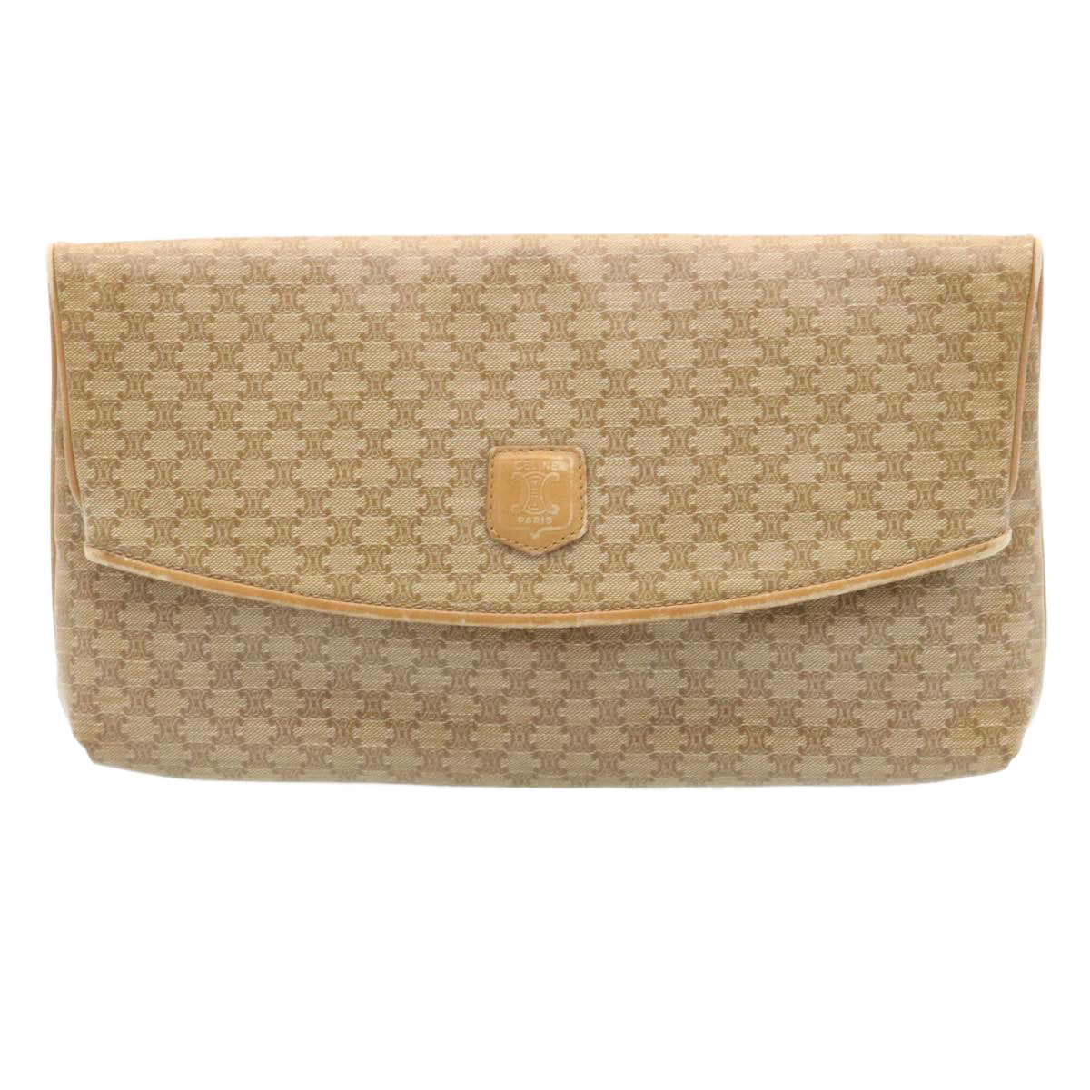 CELINE Macadam Canvas Clutch Bag PVC Leather Beige Auth 28359