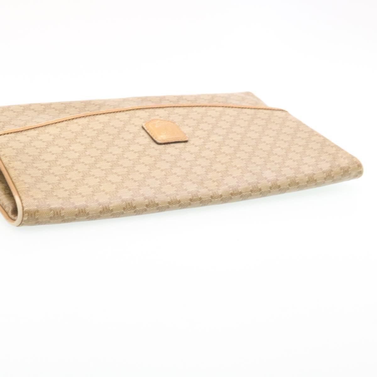 CELINE Macadam Canvas Clutch Bag PVC Leather Beige Auth 28359