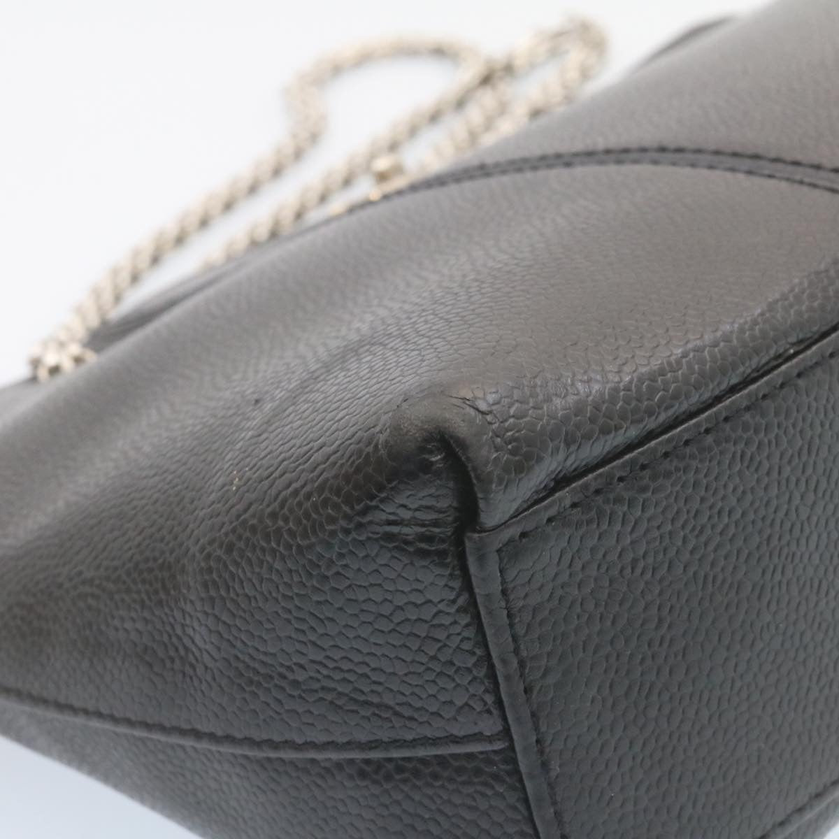 CHANEL Caviar Skin Chain Shoulder Bag Leather Black CC Auth 28395A