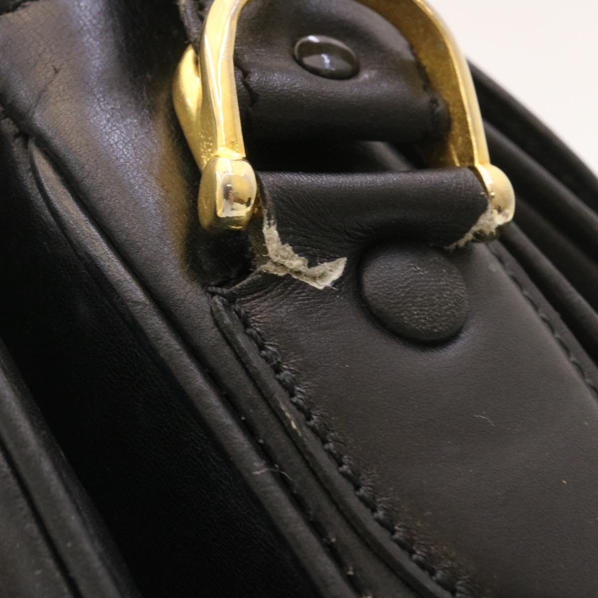CELINE Horse Carriage Shoulder Bag Leather Black Auth 28422