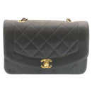 CHANEL Chain Turn Lock Diana Matelasse Shoulder Bag Lamb Skin Black Auth 28470A-13