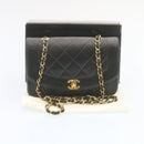 CHANEL Chain Turn Lock Diana Matelasse Shoulder Bag Lamb Skin Black Auth 28470A-12