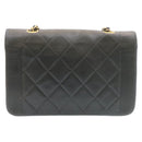 CHANEL Chain Turn Lock Diana Matelasse Shoulder Bag Lamb Skin Black Auth 28470A-2