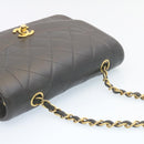 CHANEL Chain Turn Lock Diana Matelasse Shoulder Bag Lamb Skin Black Auth 28470A-6