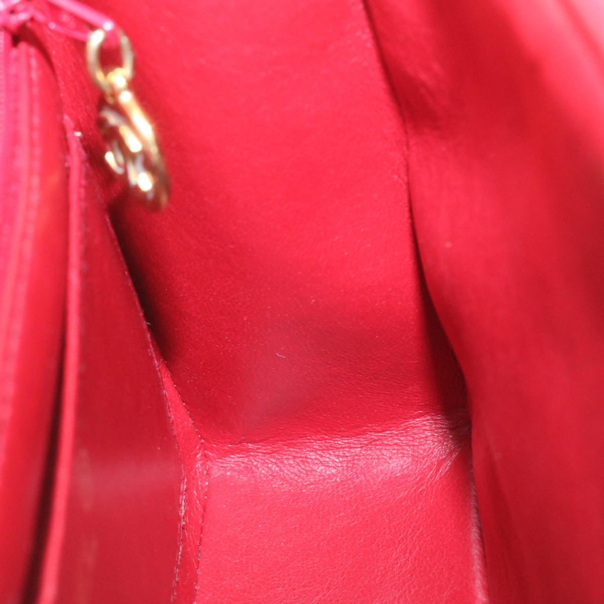 CHANEL Matelasse Chain Flap Shoulder Bag Lamb Skin Turn Lock Red CC Auth 28661A